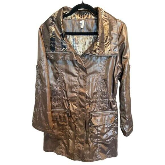 Lindi Jackets & Blazers - Vintage Y2K Women Metallic Brown Safari Utility Jacket Animal Print Lined M